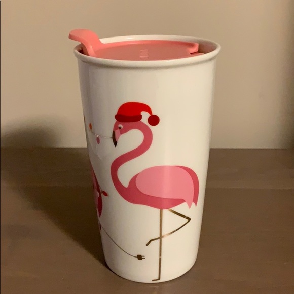 David’s Tea Pink and White Flamingo Ceramic To-Go Cup - Picture 3 of 7